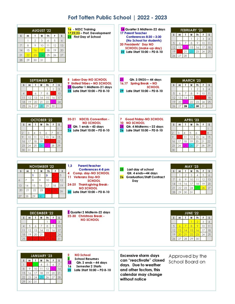 2022-2023 School Year Calendar | Four Winds Community School