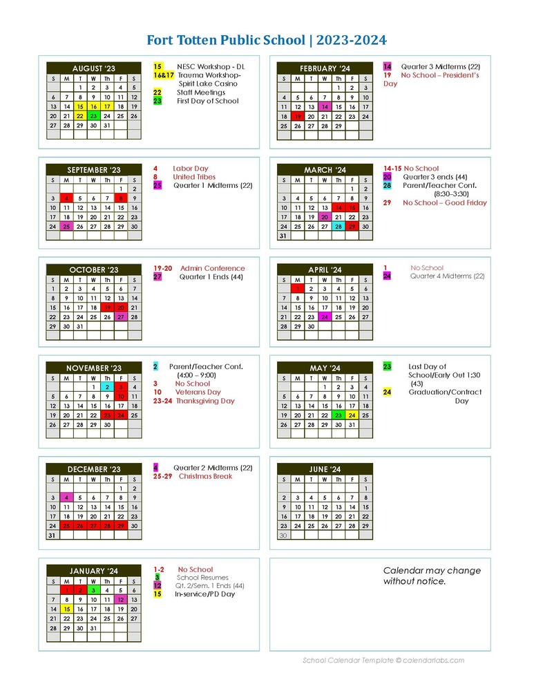 2023-2024 School Year Calendar | Four Winds High School